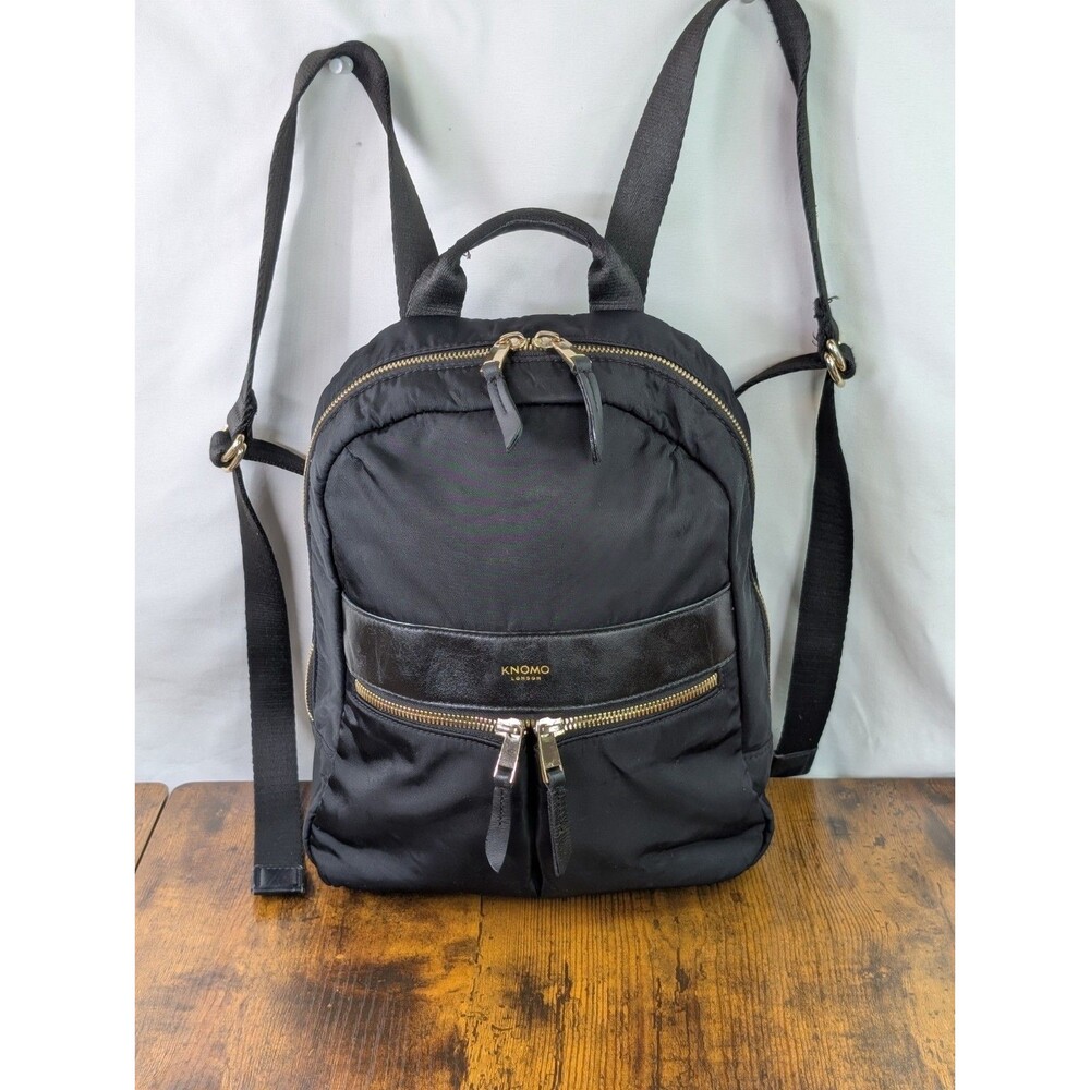 KNOMO London Mini Beauchamp Backpack Black Nylon Gold Hardware Tablet Bag EXC